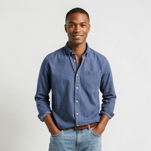 Men's long-sleeve shirt with button placket and collar