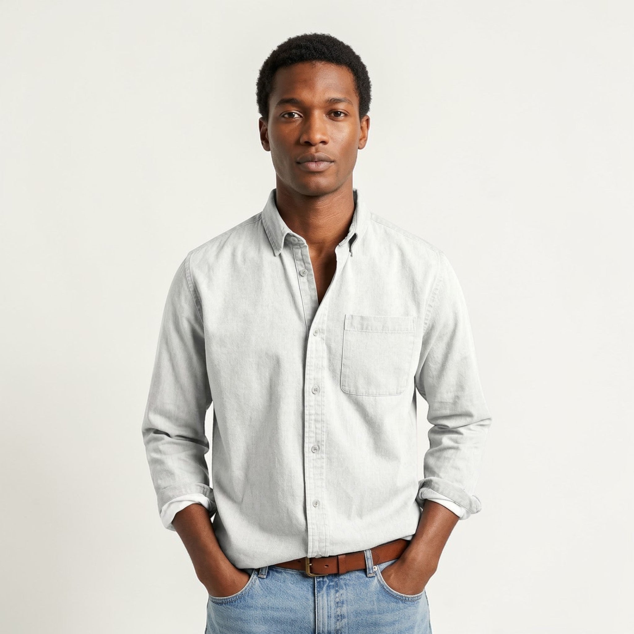 Men's long-sleeve shirt with button placket and collar