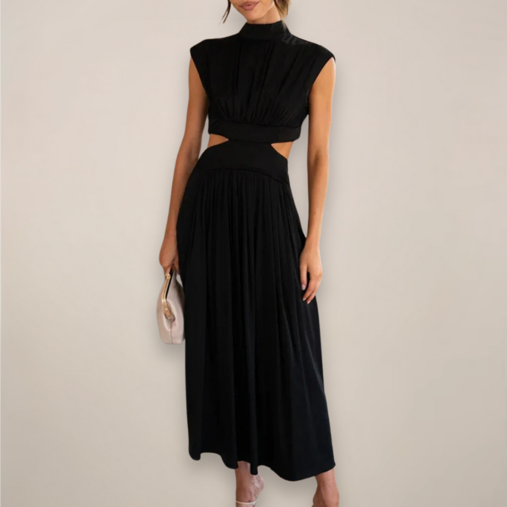 Women's maxi dress with cap sleeves and cut-out waist
