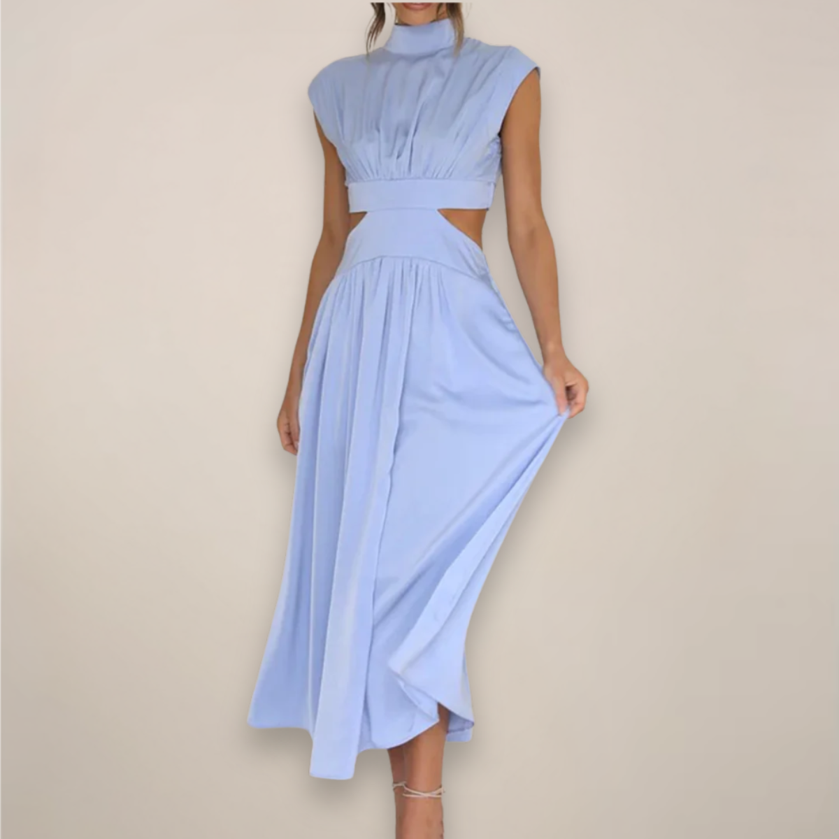 Women's maxi dress with cap sleeves and cut-out waist
