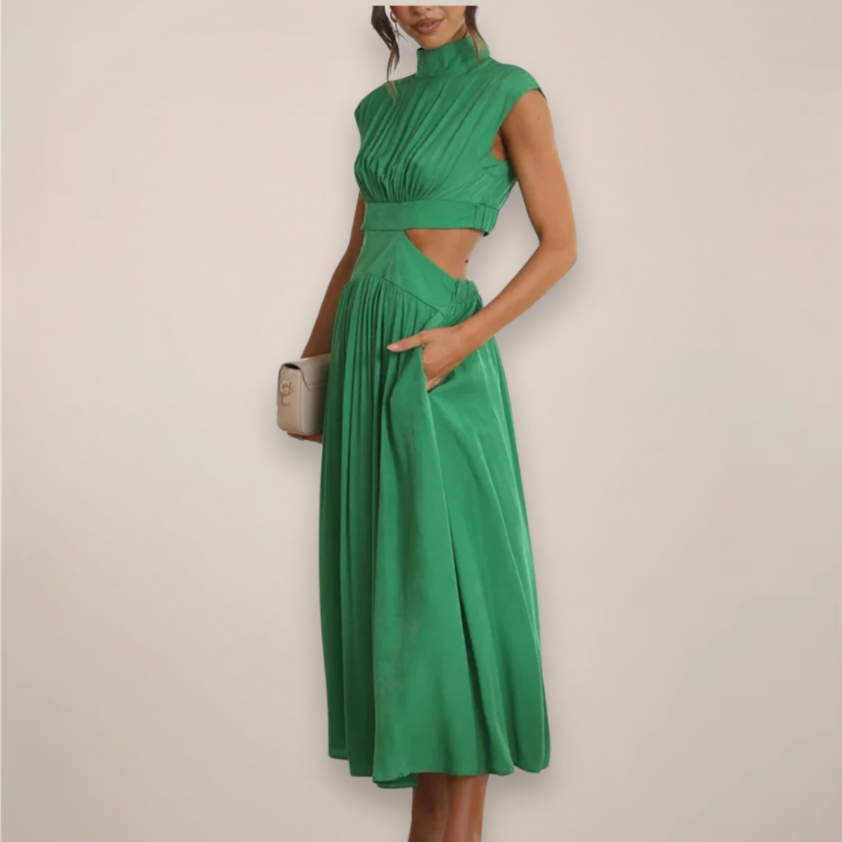Women's maxi dress with cap sleeves and cut-out waist