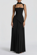 Women's maxi dress with square neckline and high slit