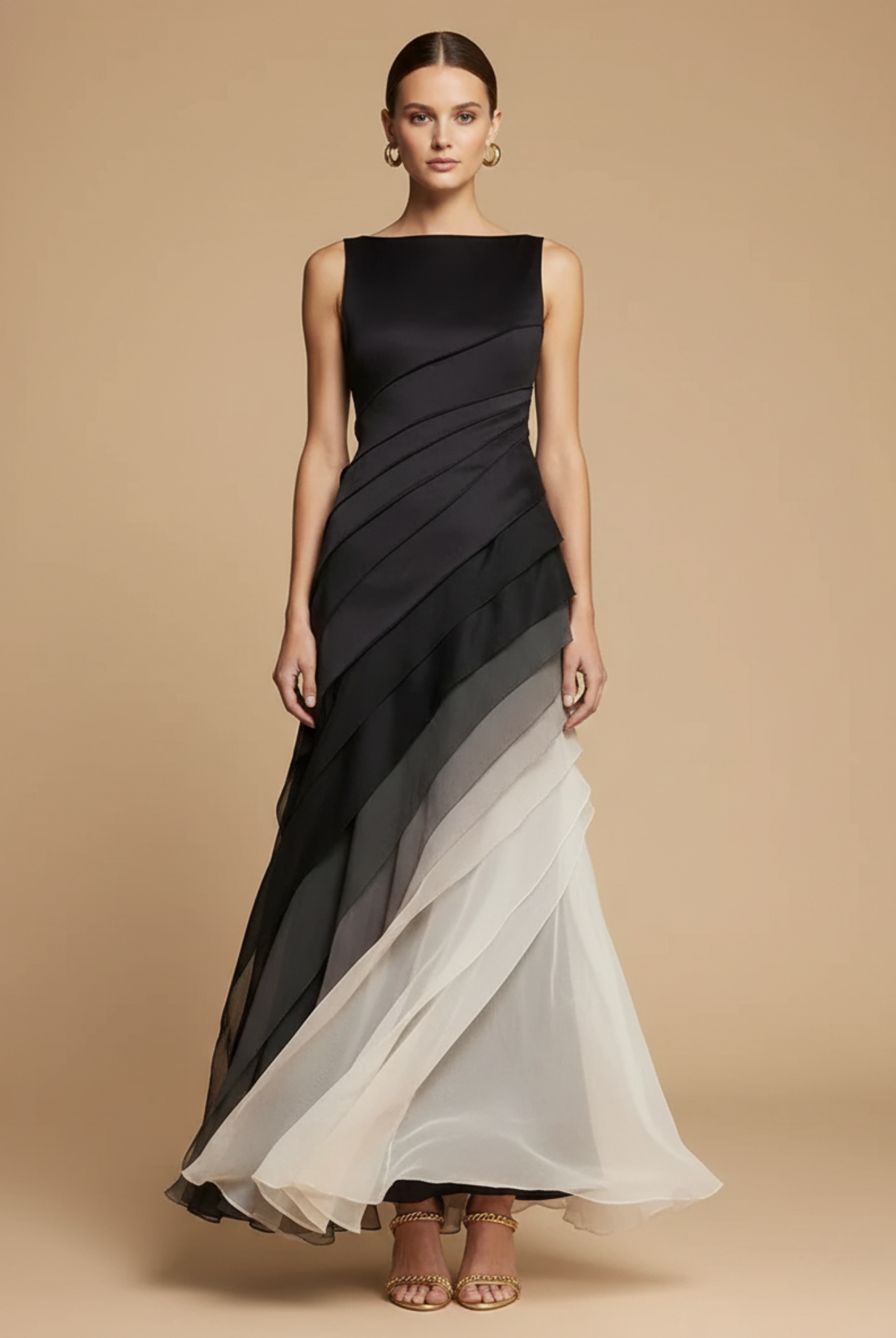 Women's maxi dress with tiered skirt and ombre pattern