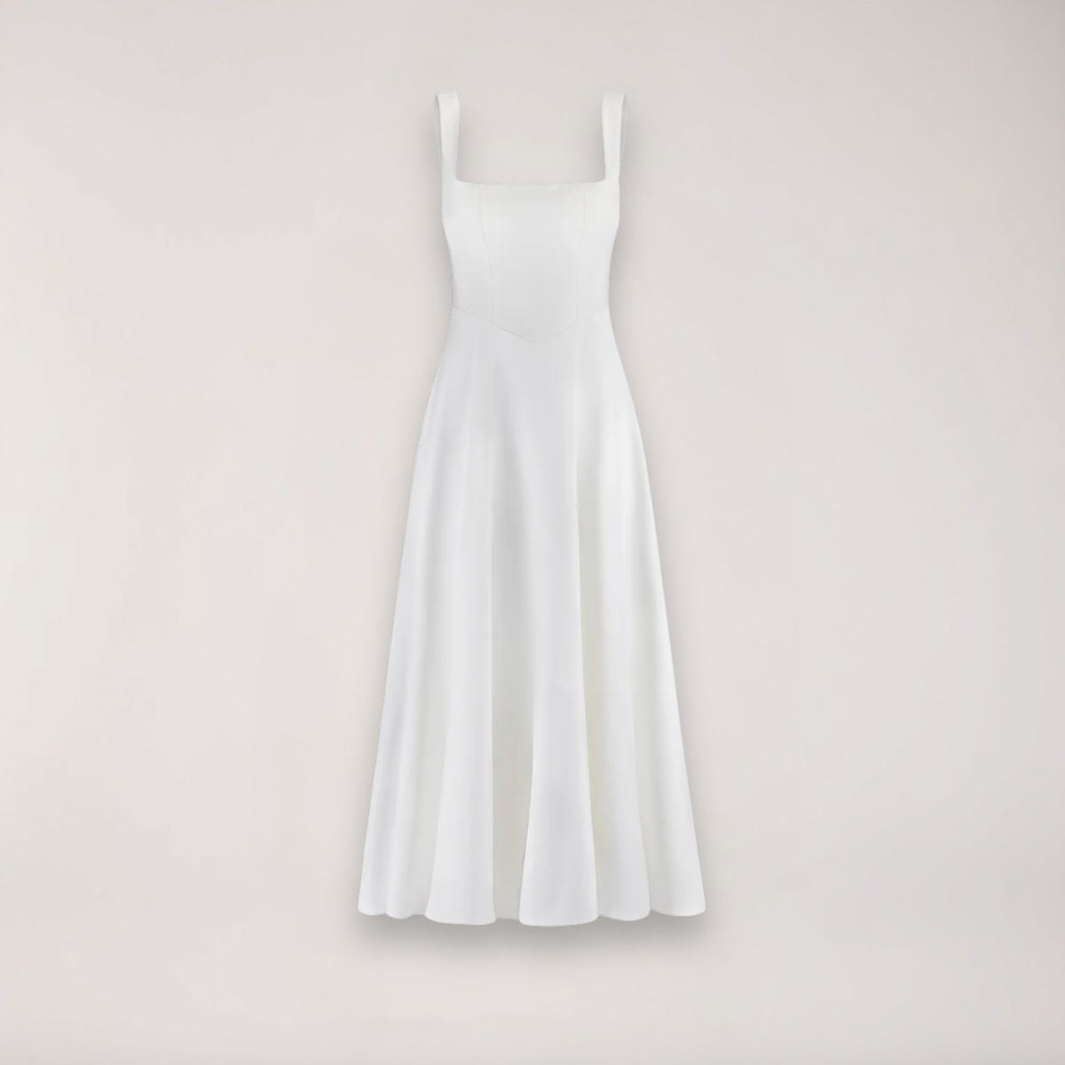 Women's midi dress with cinched waist and flowing skirt