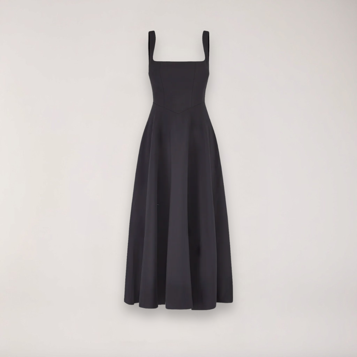 Women's midi dress with cinched waist and flowing skirt