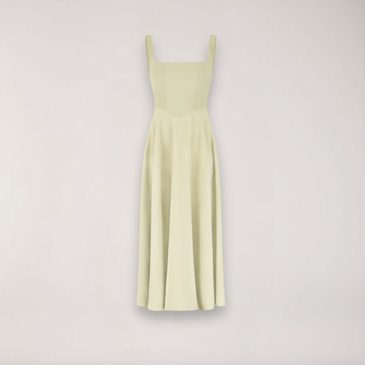 Women's midi dress with cinched waist and flowing skirt