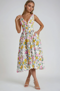 Women's midi dress with short sleeves and round neckline