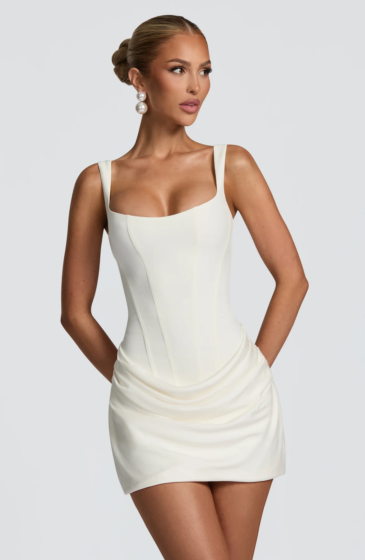 Women’s Mini Dress with Square Neckline and Draped Skirt