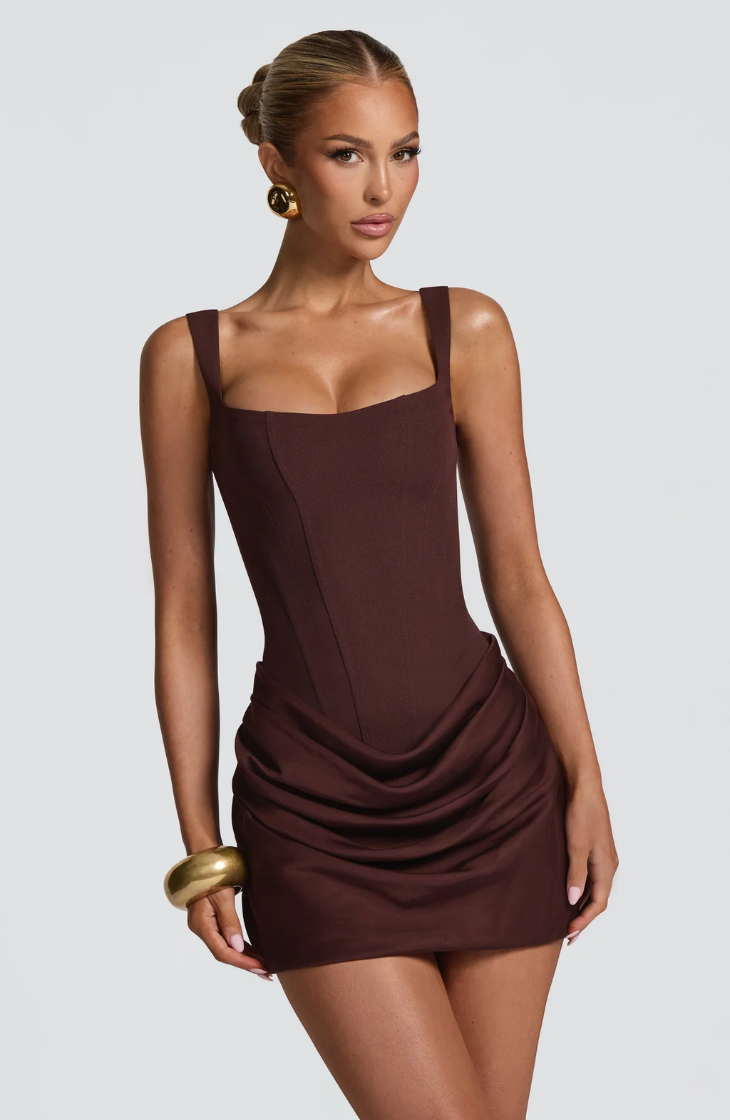 Women’s Mini Dress with Square Neckline and Draped Skirt