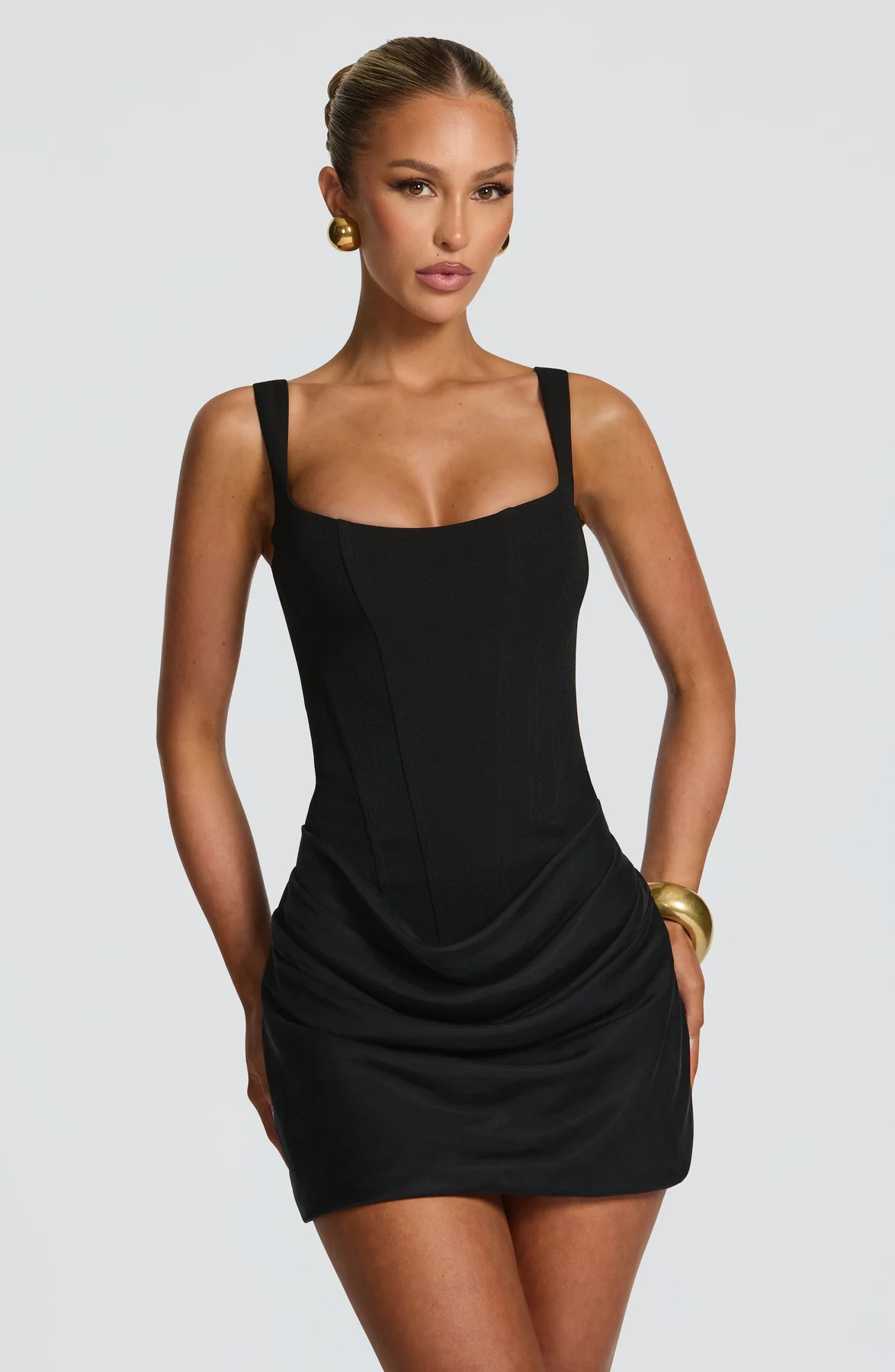 Women’s Mini Dress with Square Neckline and Draped Skirt