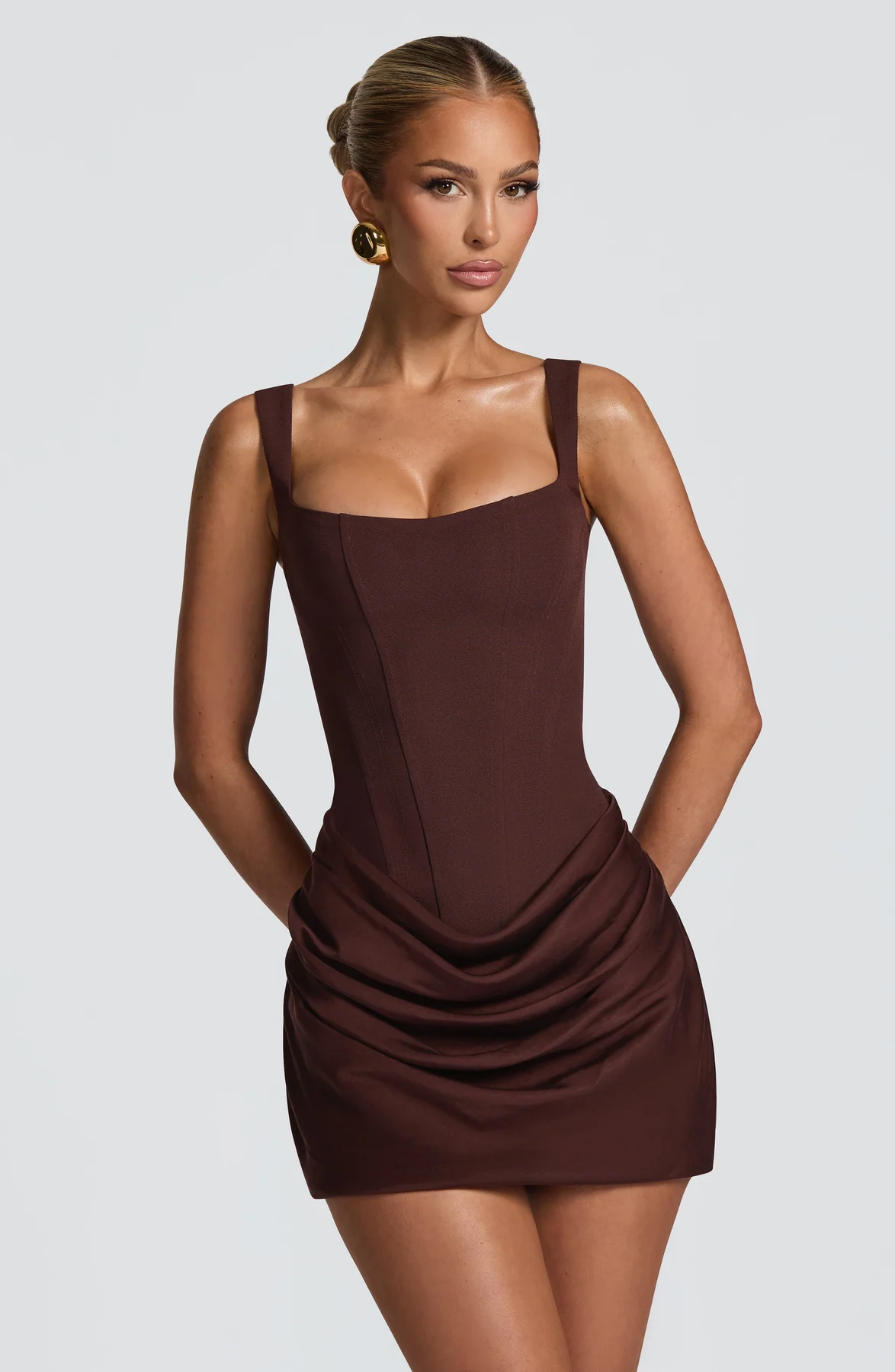 Women’s Mini Dress with Square Neckline and Draped Skirt