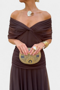 Women's off-shoulder maxi dress with V-neck
