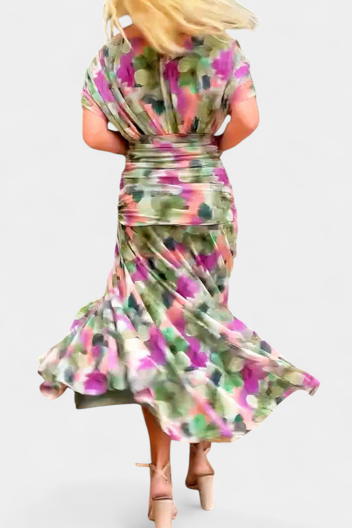 Women's off-shoulder maxi dress with V-neck