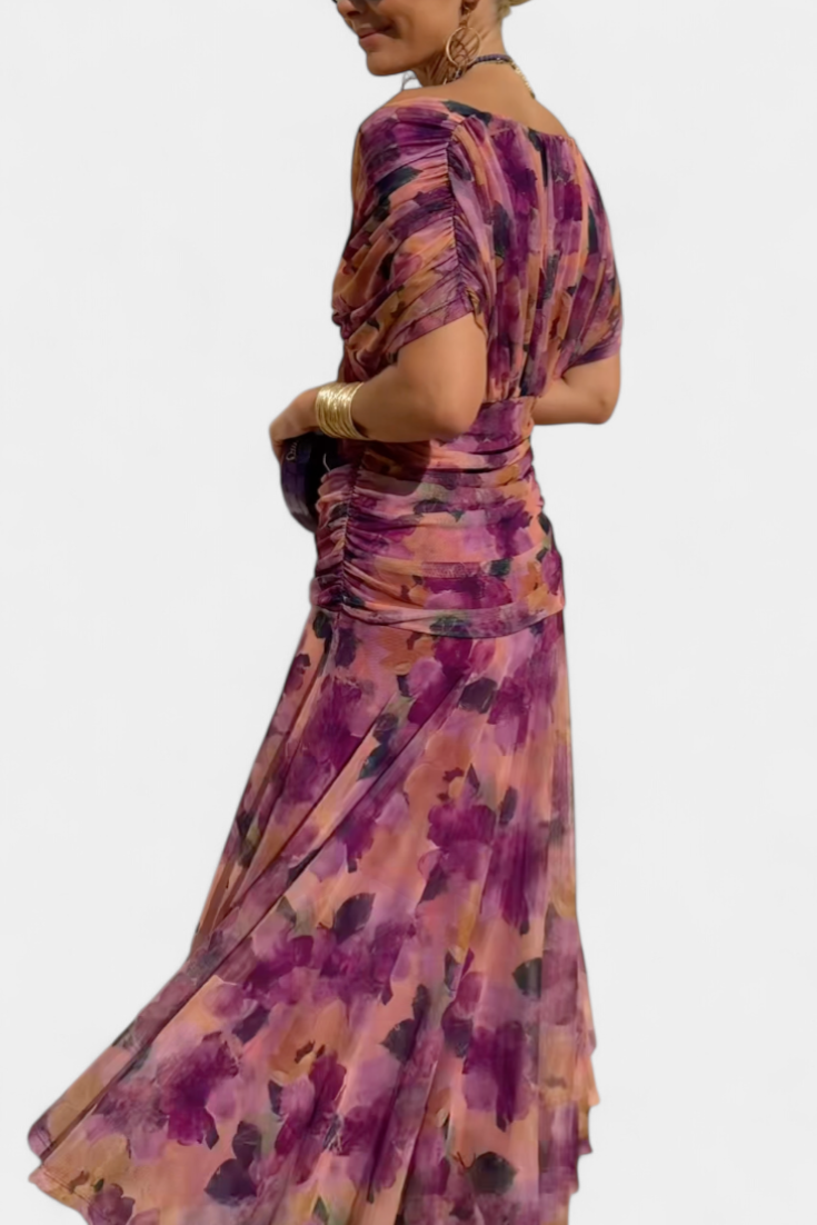 Women's off-shoulder maxi dress with V-neck
