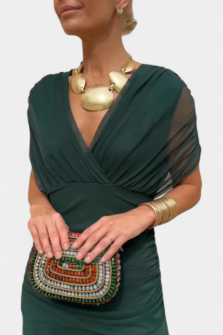 Women's off-shoulder maxi dress with V-neck