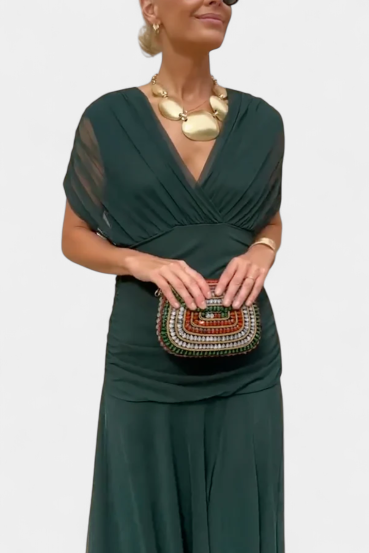 Women's off-shoulder maxi dress with V-neck