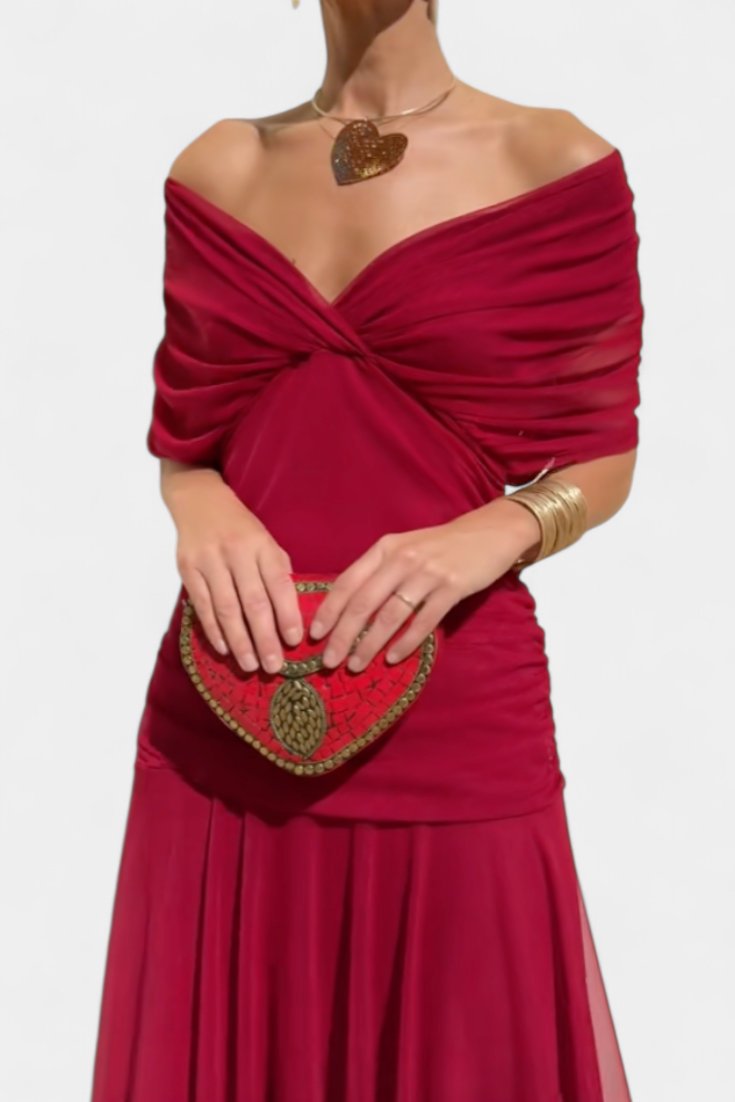 Women's off-shoulder maxi dress with V-neck