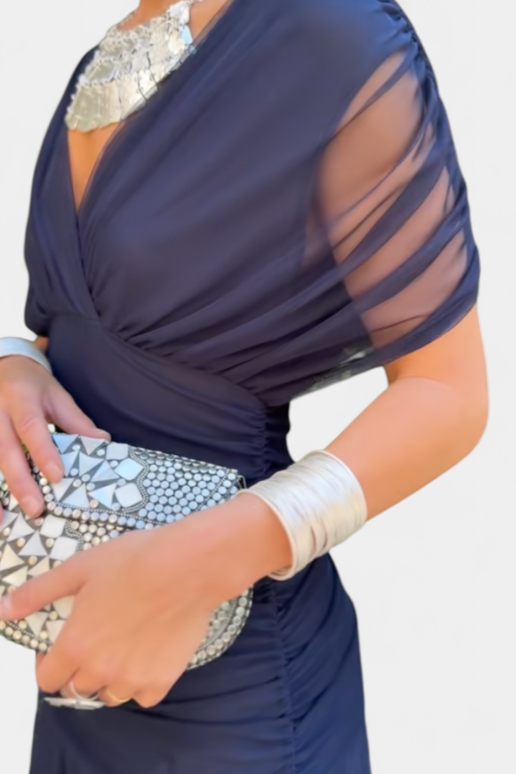 Women's off-shoulder maxi dress with V-neck