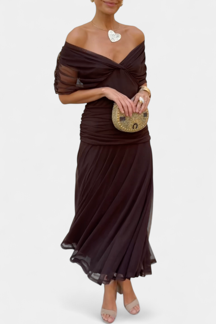 Women's off-shoulder maxi dress with V-neck