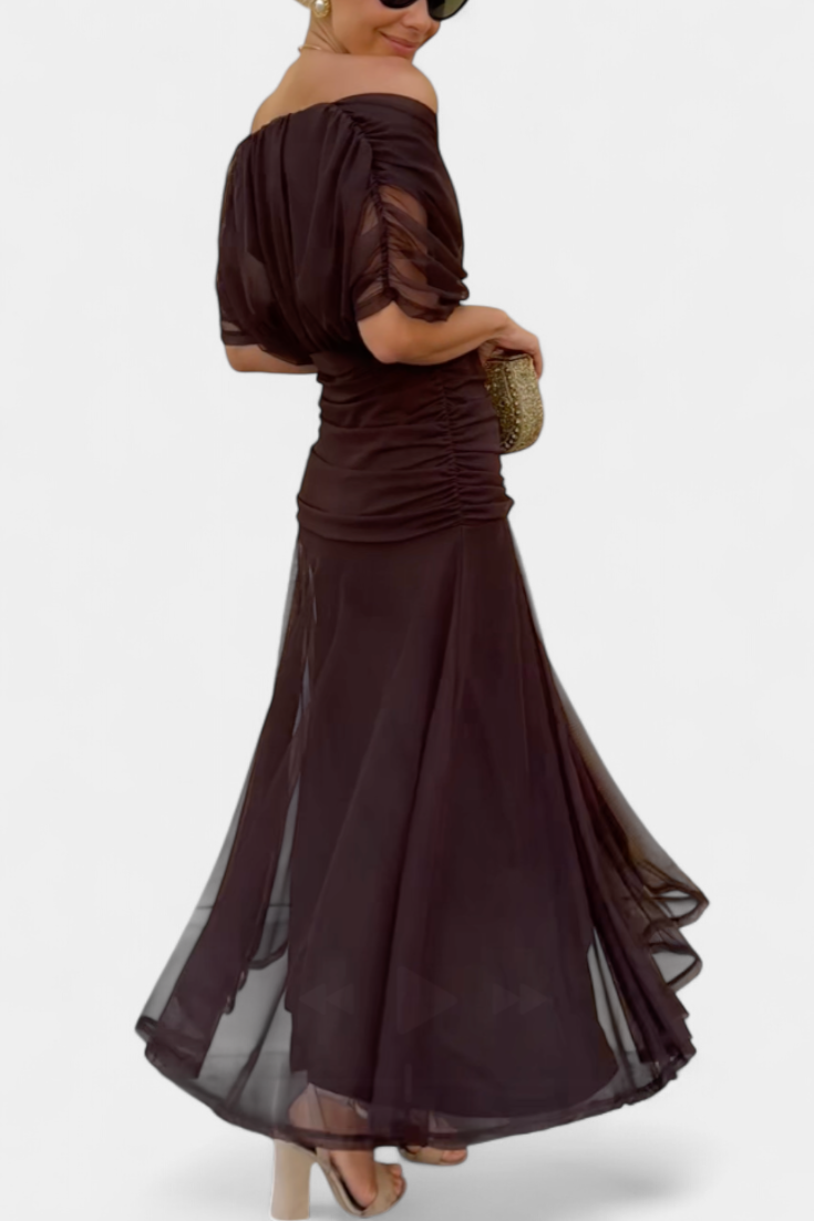 Women's off-shoulder maxi dress with V-neck