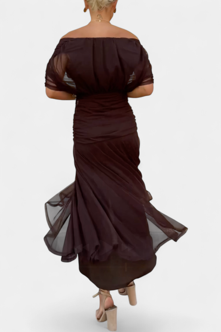 Women's off-shoulder maxi dress with V-neck