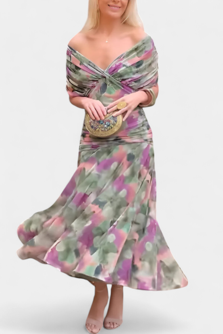 Women's off-shoulder maxi dress with V-neck