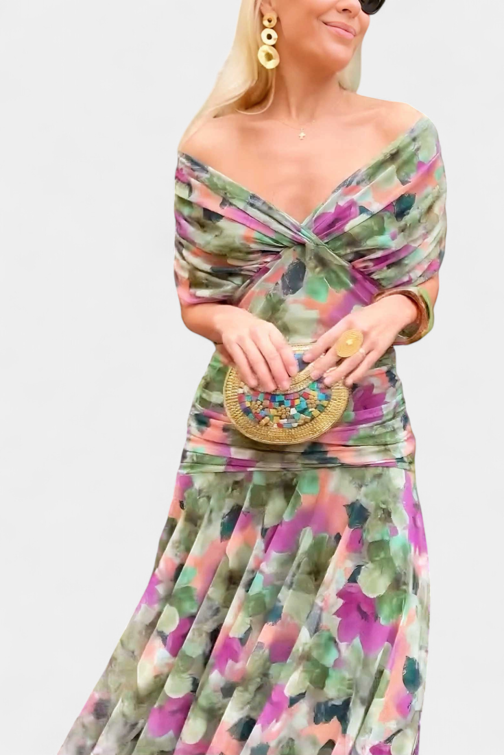 Women's off-shoulder maxi dress with V-neck