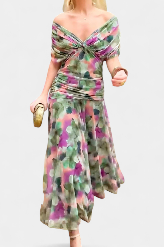 Women's off-shoulder maxi dress with V-neck