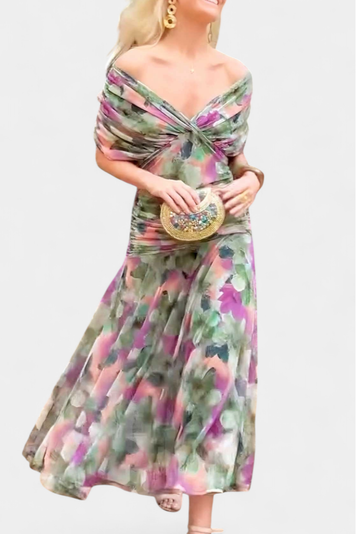 Women's off-shoulder maxi dress with V-neck