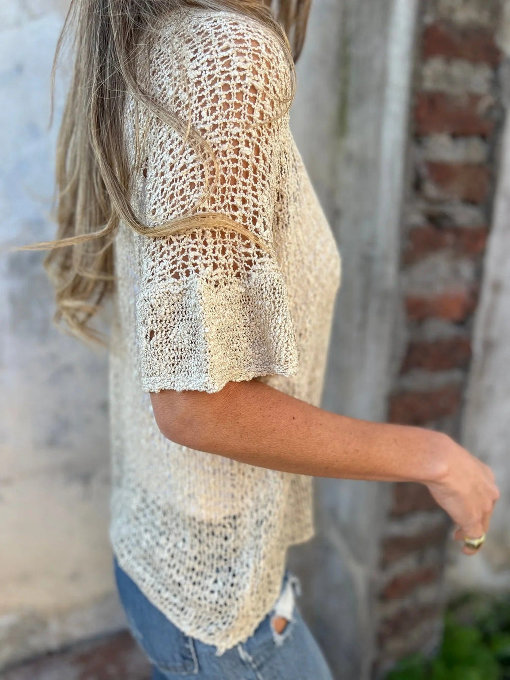 Women's open-knit gilet with ajouré pattern