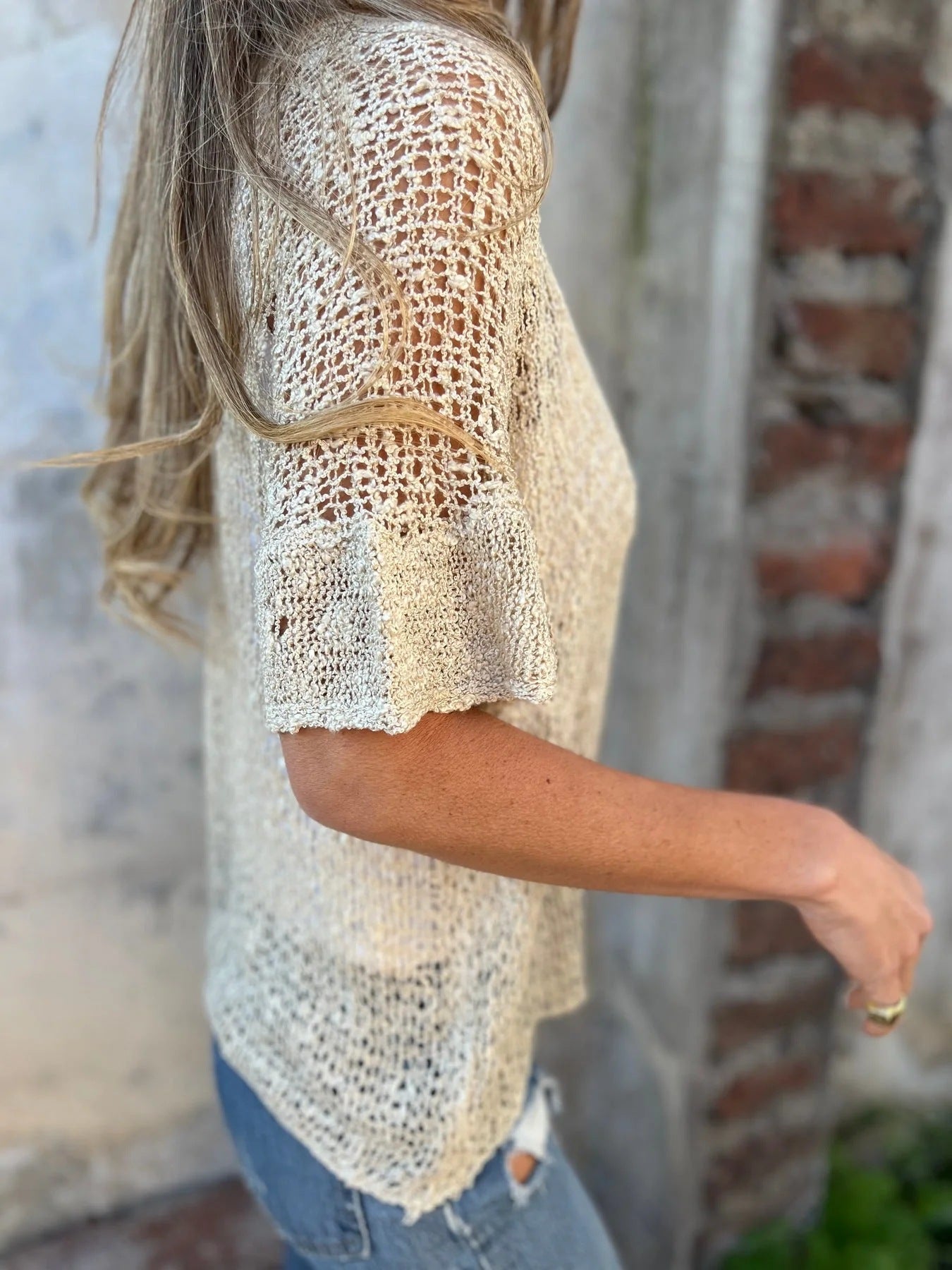Women's open-knit gilet with ajouré pattern