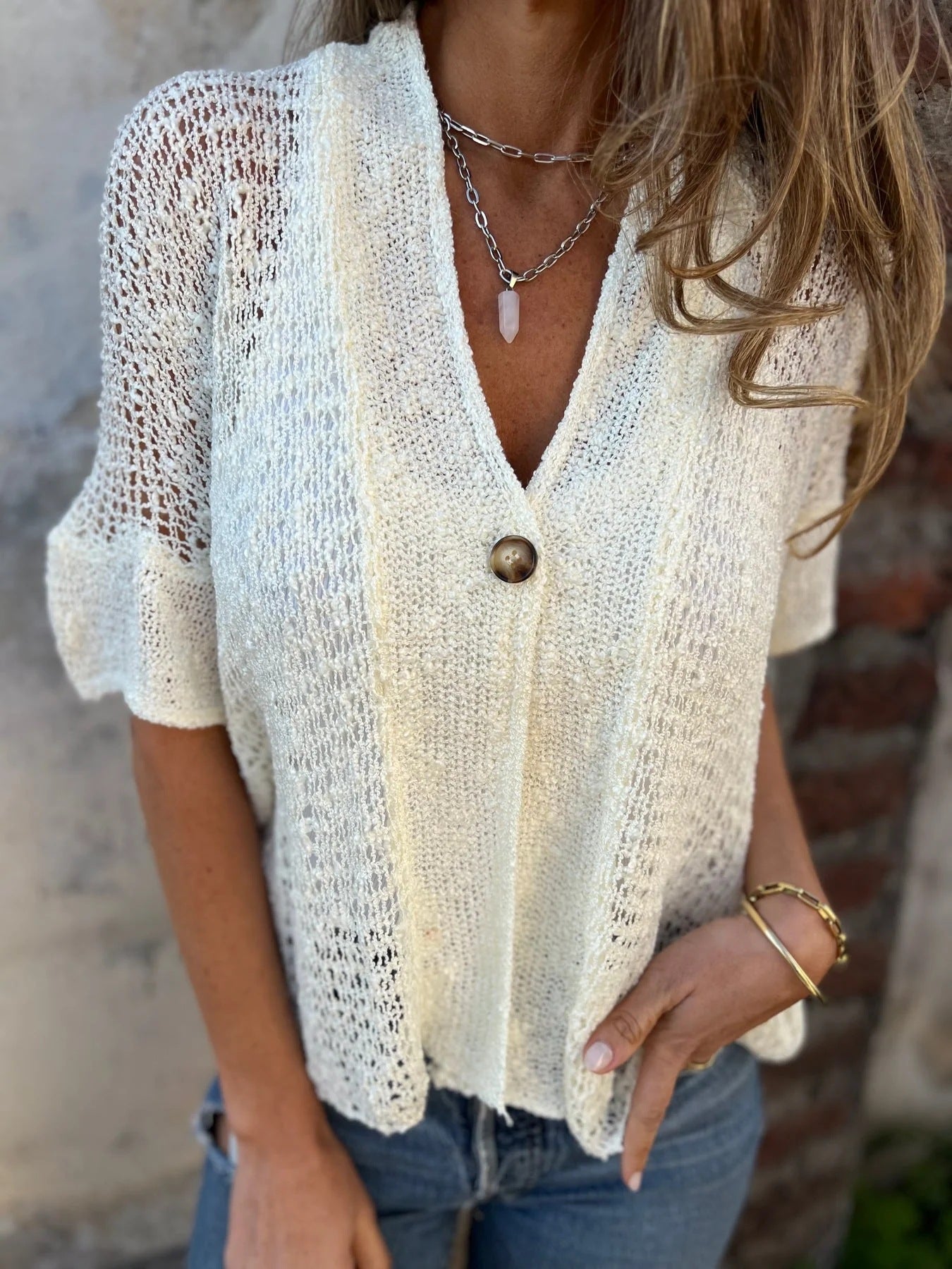 Women's open-knit gilet with ajouré pattern