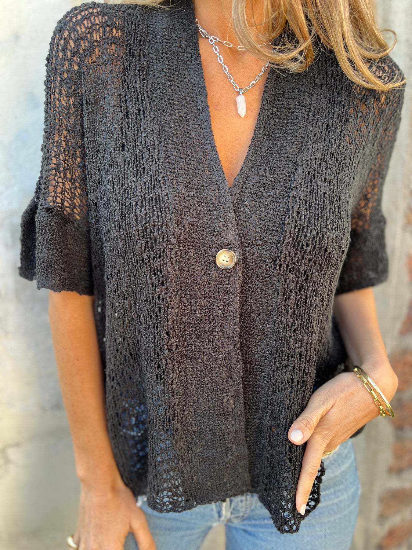 Women's open-knit gilet with ajouré pattern