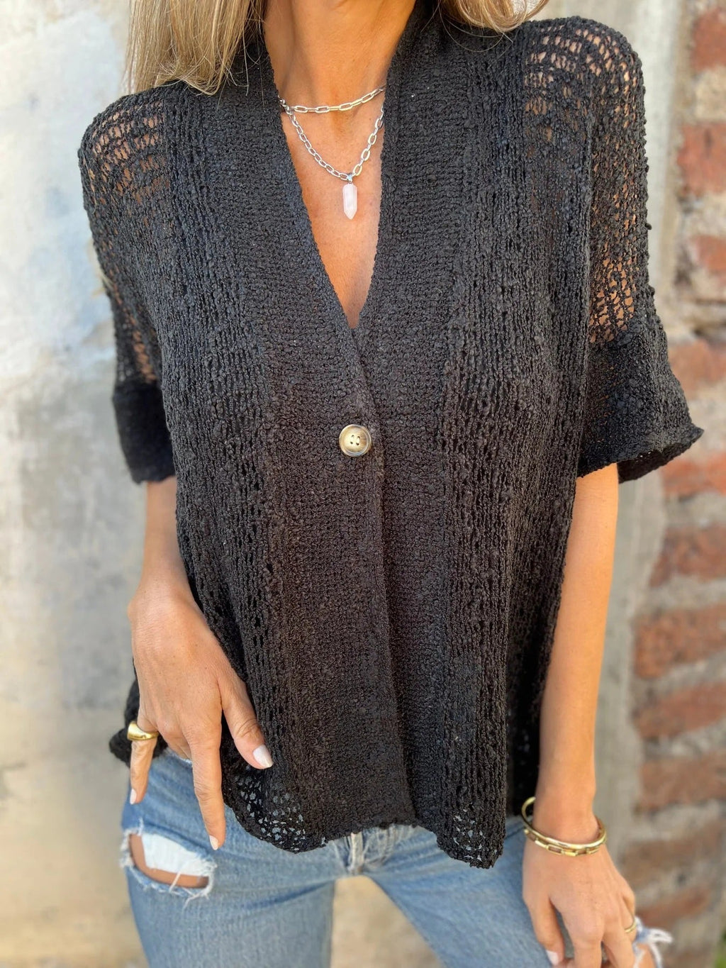 Women's open-knit gilet with ajouré pattern