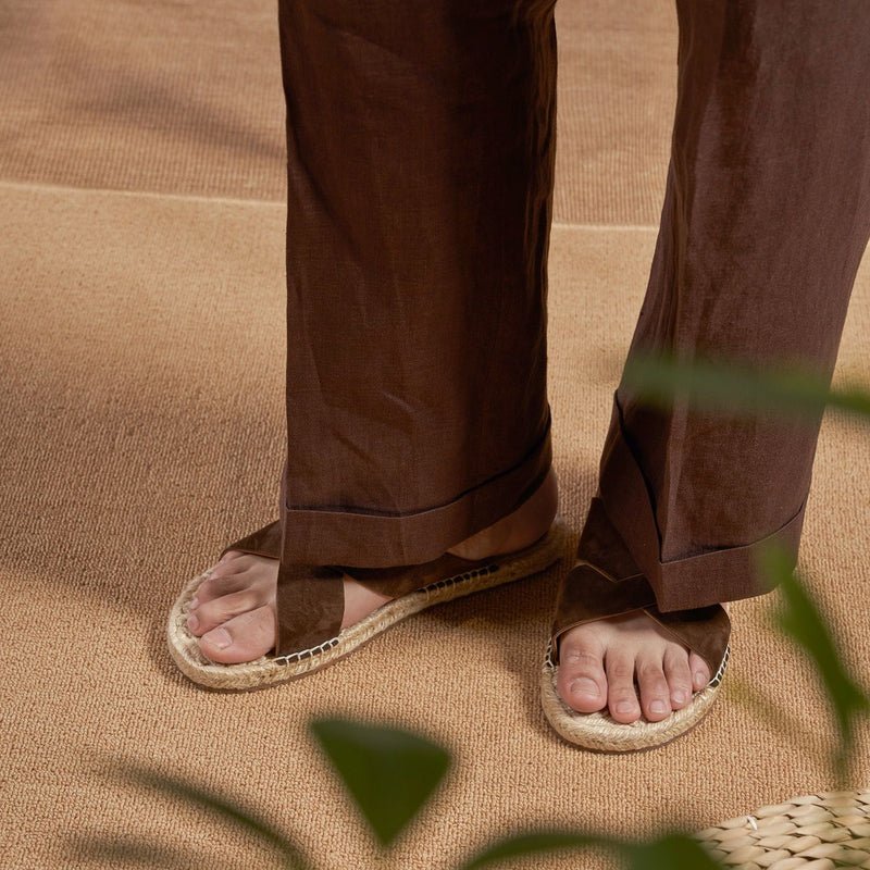 Men's open-toe sandals with jute trim