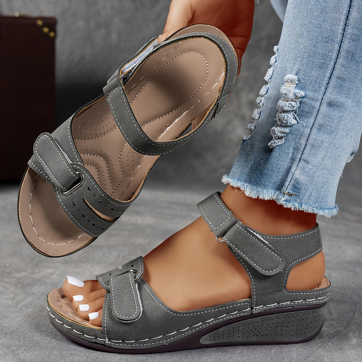 Women's open-toe wedge sandals with ankle strap