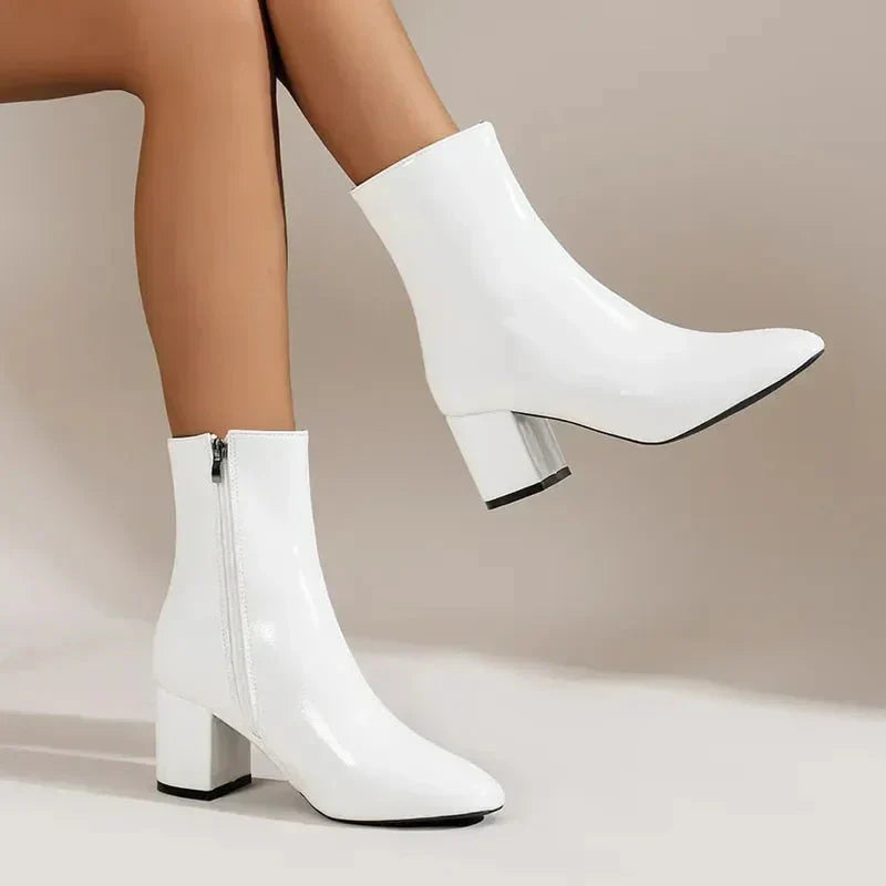 Women's pointed-toe ankle boots with block heel and side zip