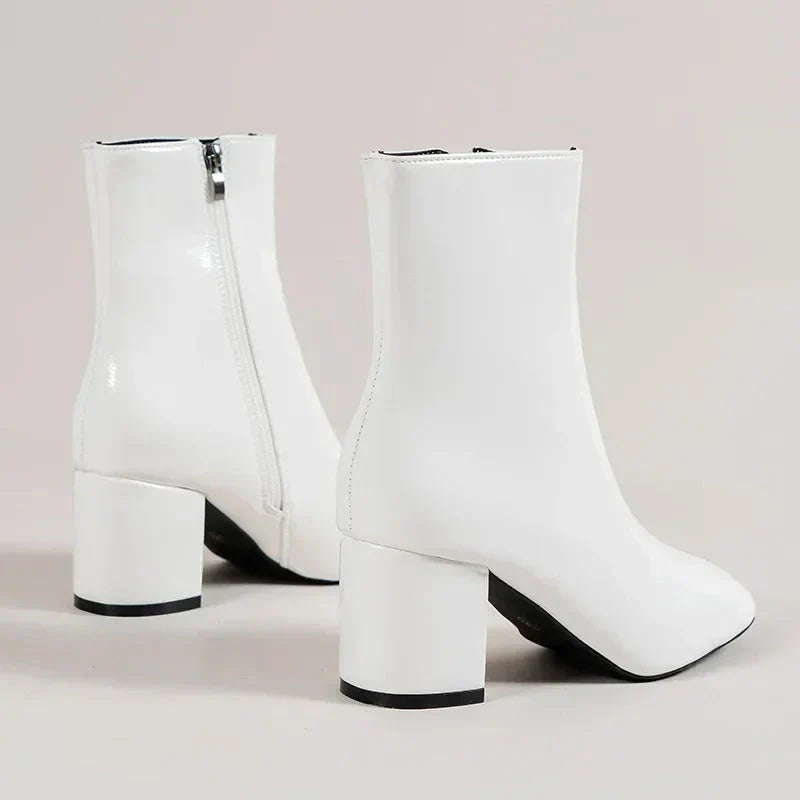Women's pointed-toe ankle boots with block heel and side zip