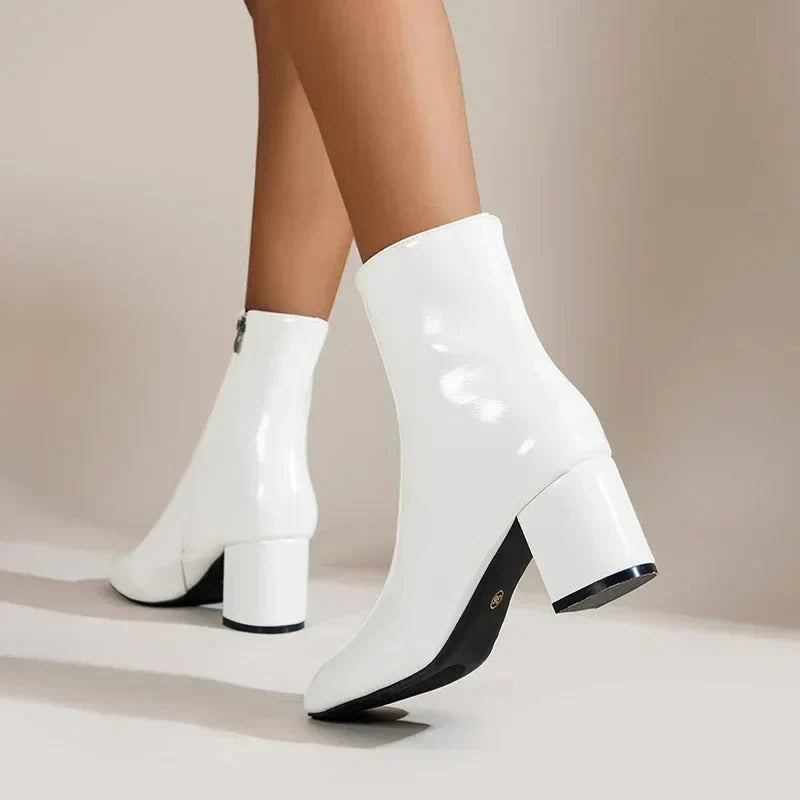 Women's pointed-toe ankle boots with block heel and side zip