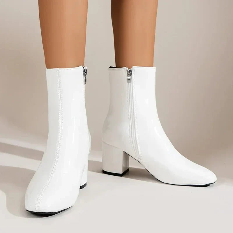 Women's pointed-toe ankle boots with block heel and side zip