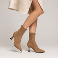 Women's pointed-toe sock ankle boots with sculpted heel