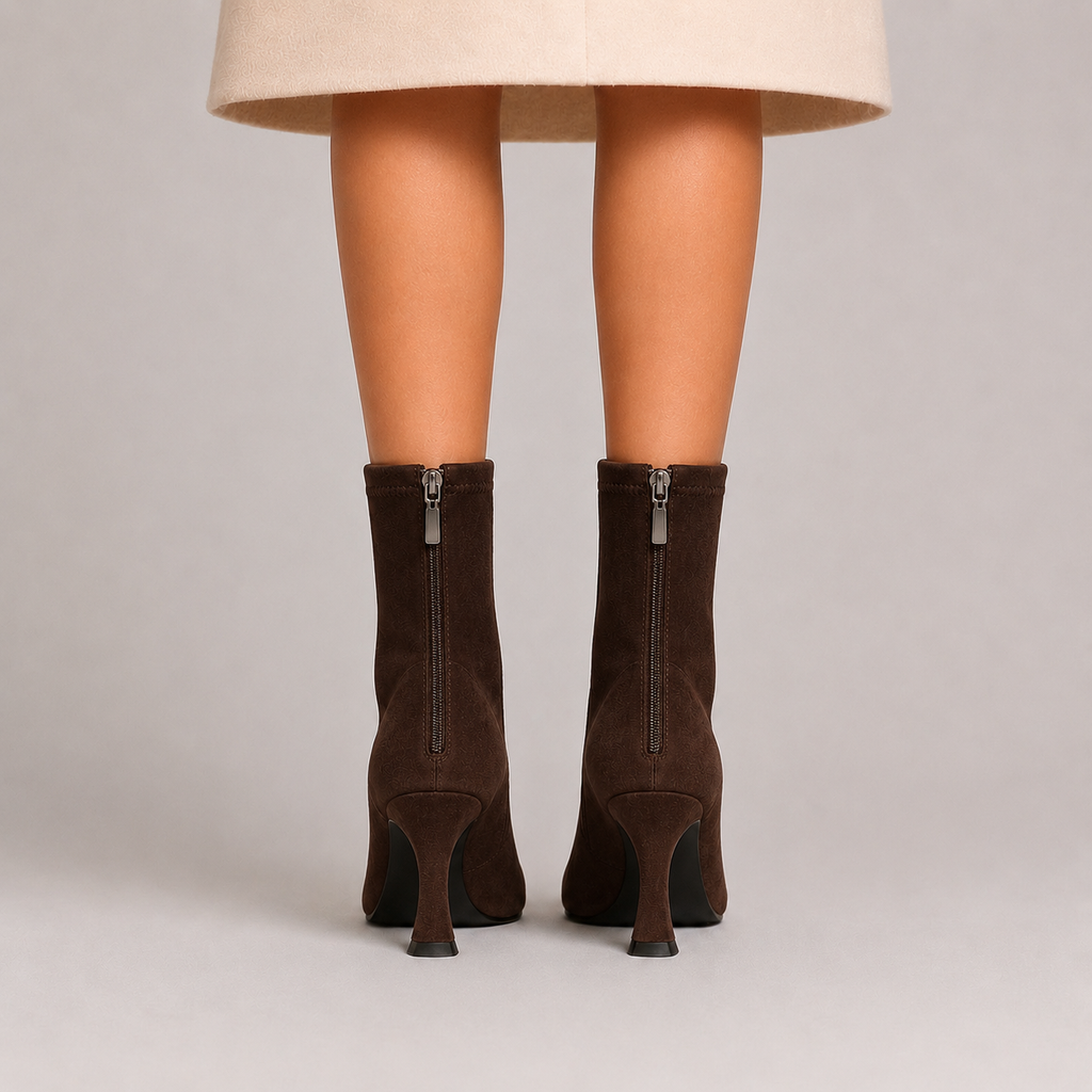 Women's pointed-toe sock ankle boots with sculpted heel
