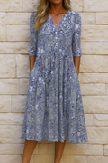 Women's printed midi dress with V-neckline