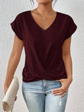 Women's short-sleeve V-neck T-shirt with twisted front