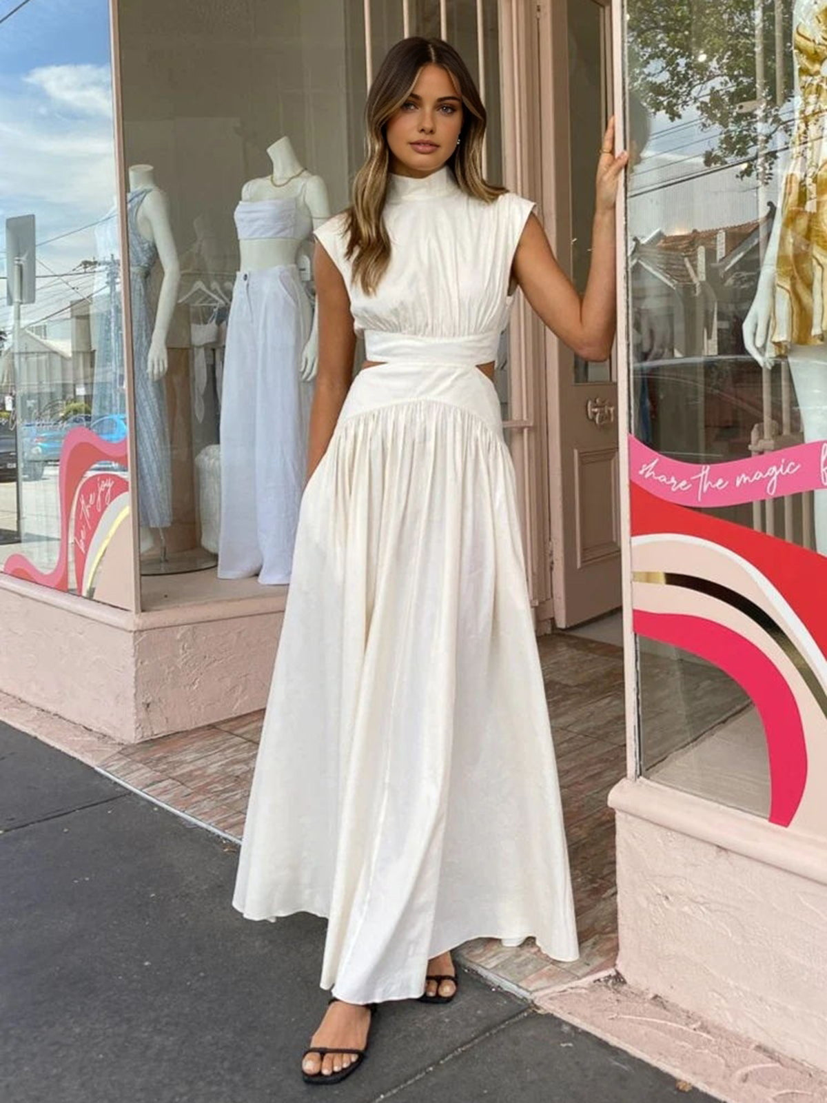 Women's sleeveless mock neck maxi dress