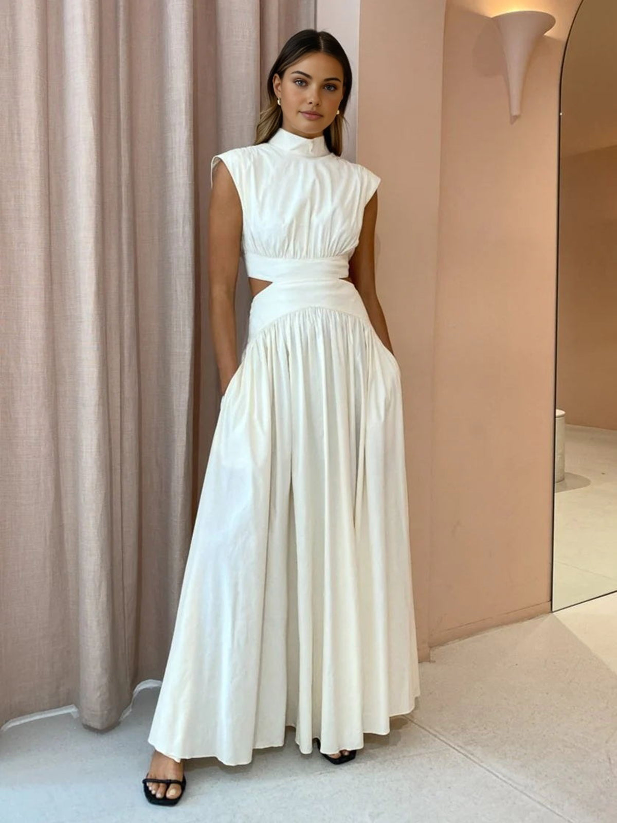 Women's sleeveless mock neck maxi dress