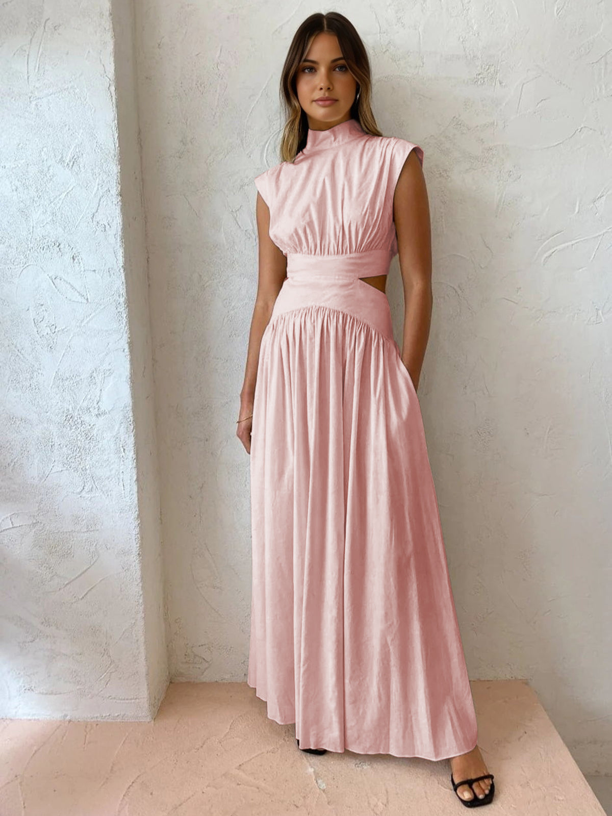 Women's sleeveless mock neck maxi dress