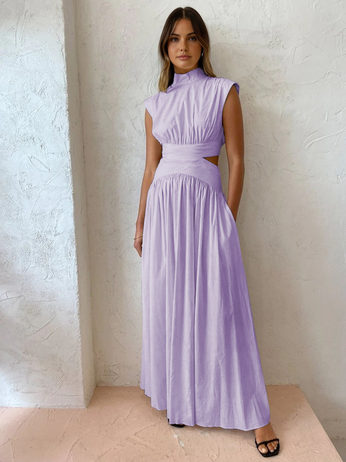 Women's sleeveless mock neck maxi dress