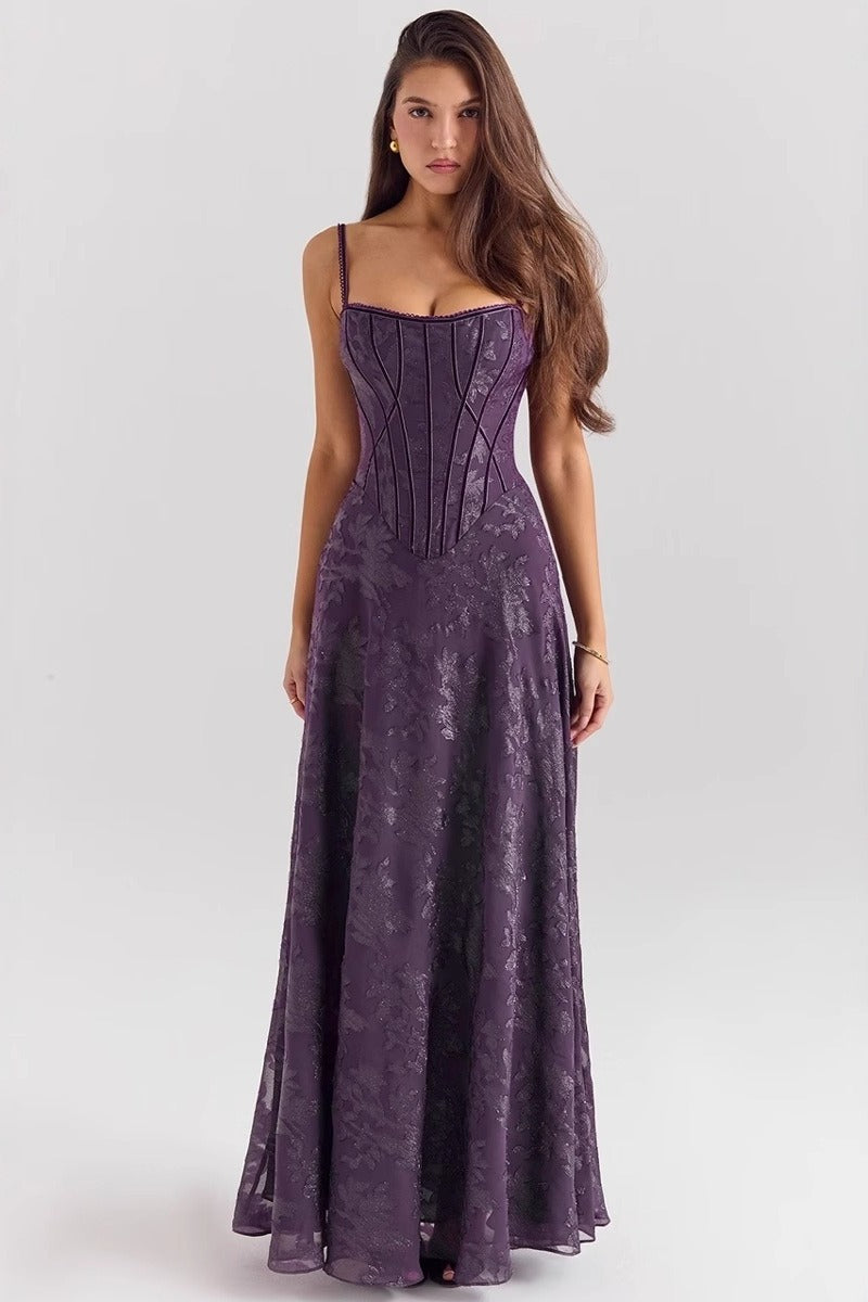 Women's spaghetti strap dress with floral print and flowing skirt