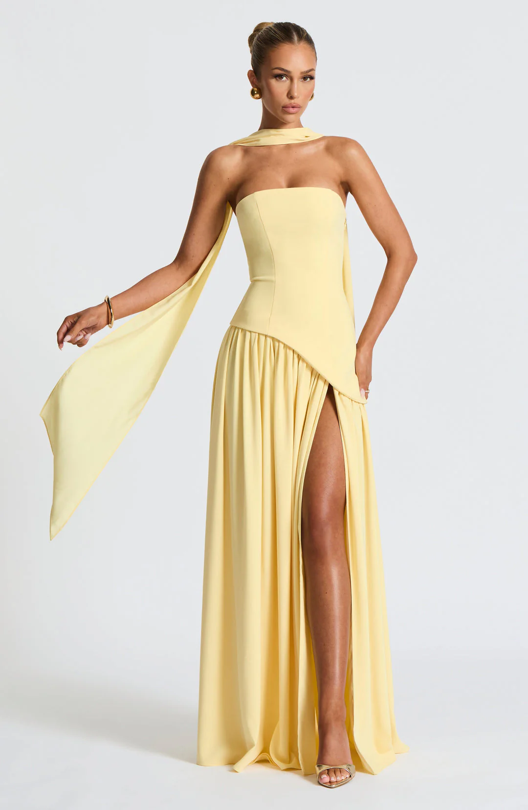 Women’s Strapless Maxi Dress with Matching Scarf and Front Slit